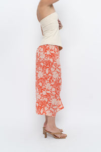 ETRO x Orange Floral Silk Midi Skirt (XS, S)