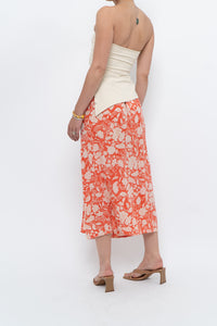 ETRO x Orange Floral Silk Midi Skirt (XS, S)