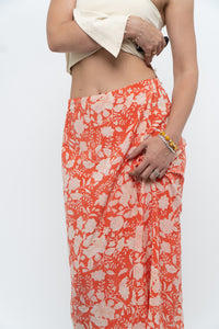 ETRO x Orange Floral Silk Midi Skirt (XS, S)