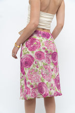 Load image into Gallery viewer, Vintage x Pink, Green Rose Patterned Silk Midi Skirt (M, L)