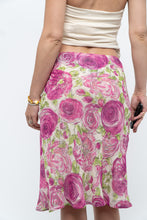 Load image into Gallery viewer, Vintage x Pink, Green Rose Patterned Silk Midi Skirt (M, L)