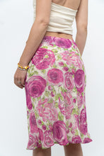 Load image into Gallery viewer, Vintage x Pink, Green Rose Patterned Silk Midi Skirt (M, L)