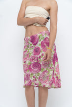 Load image into Gallery viewer, Vintage x Pink, Green Rose Patterned Silk Midi Skirt (M, L)