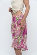Load image into Gallery viewer, Vintage x Pink, Green Rose Patterned Silk Midi Skirt (M, L)