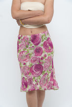 Load image into Gallery viewer, Vintage x Pink, Green Rose Patterned Silk Midi Skirt (M, L)