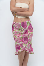 Load image into Gallery viewer, Vintage x Pink, Green Rose Patterned Silk Midi Skirt (M, L)