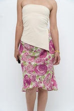 Load image into Gallery viewer, Vintage x Pink, Green Rose Patterned Silk Midi Skirt (M, L)