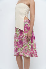 Load image into Gallery viewer, Vintage x Pink, Green Rose Patterned Silk Midi Skirt (M, L)