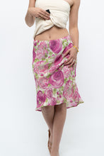 Load image into Gallery viewer, Vintage x Pink, Green Rose Patterned Silk Midi Skirt (M, L)