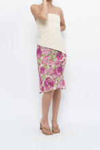 Load image into Gallery viewer, Vintage x Pink, Green Rose Patterned Silk Midi Skirt (M, L)