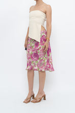 Load image into Gallery viewer, Vintage x Pink, Green Rose Patterned Silk Midi Skirt (M, L)