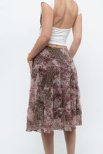 Load image into Gallery viewer, Vintage x Brown, Pink Floral Tiered Midi Skirt (S-L)