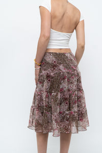 Vintage x Brown, Pink Floral Tiered Midi Skirt (S-L)