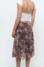 Load image into Gallery viewer, Vintage x Brown, Pink Floral Tiered Midi Skirt (S-L)