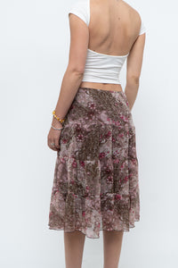 Vintage x Brown, Pink Floral Tiered Midi Skirt (S-L)