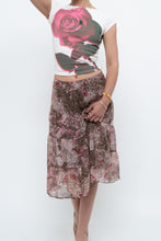Load image into Gallery viewer, Vintage x Brown, Pink Floral Tiered Midi Skirt (S-L)