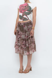 Vintage x Brown, Pink Floral Tiered Midi Skirt (S-L)