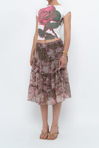 Vintage x Brown, Pink Floral Tiered Midi Skirt (S-L)