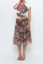 Load image into Gallery viewer, Vintage x Brown, Pink Floral Tiered Midi Skirt (S-L)