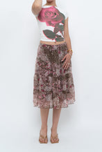 Load image into Gallery viewer, Vintage x Brown, Pink Floral Tiered Midi Skirt (S-L)