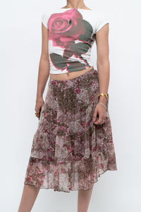 Vintage x Brown, Pink Floral Tiered Midi Skirt (S-L)