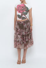 Load image into Gallery viewer, Vintage x Brown, Pink Floral Tiered Midi Skirt (S-L)