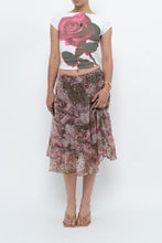 Load image into Gallery viewer, Vintage x Brown, Pink Floral Tiered Midi Skirt (S-L)
