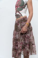 Load image into Gallery viewer, Vintage x Brown, Pink Floral Tiered Midi Skirt (S-L)