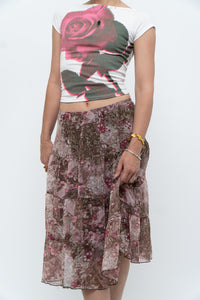 Vintage x Brown, Pink Floral Tiered Midi Skirt (S-L)