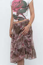 Load image into Gallery viewer, Vintage x Brown, Pink Floral Tiered Midi Skirt (S-L)