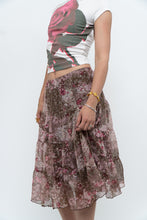 Load image into Gallery viewer, Vintage x Brown, Pink Floral Tiered Midi Skirt (S-L)