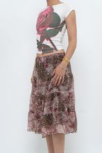 Load image into Gallery viewer, Vintage x Brown, Pink Floral Tiered Midi Skirt (S-L)