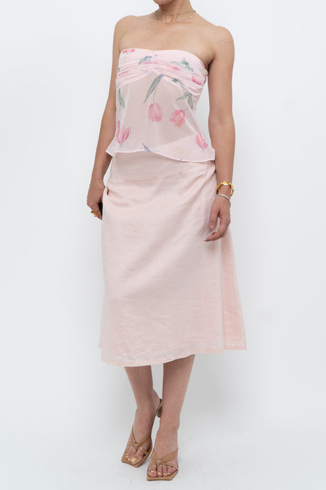 Vintage x Baby Pink Ramie Midi Skirt (L-XL)