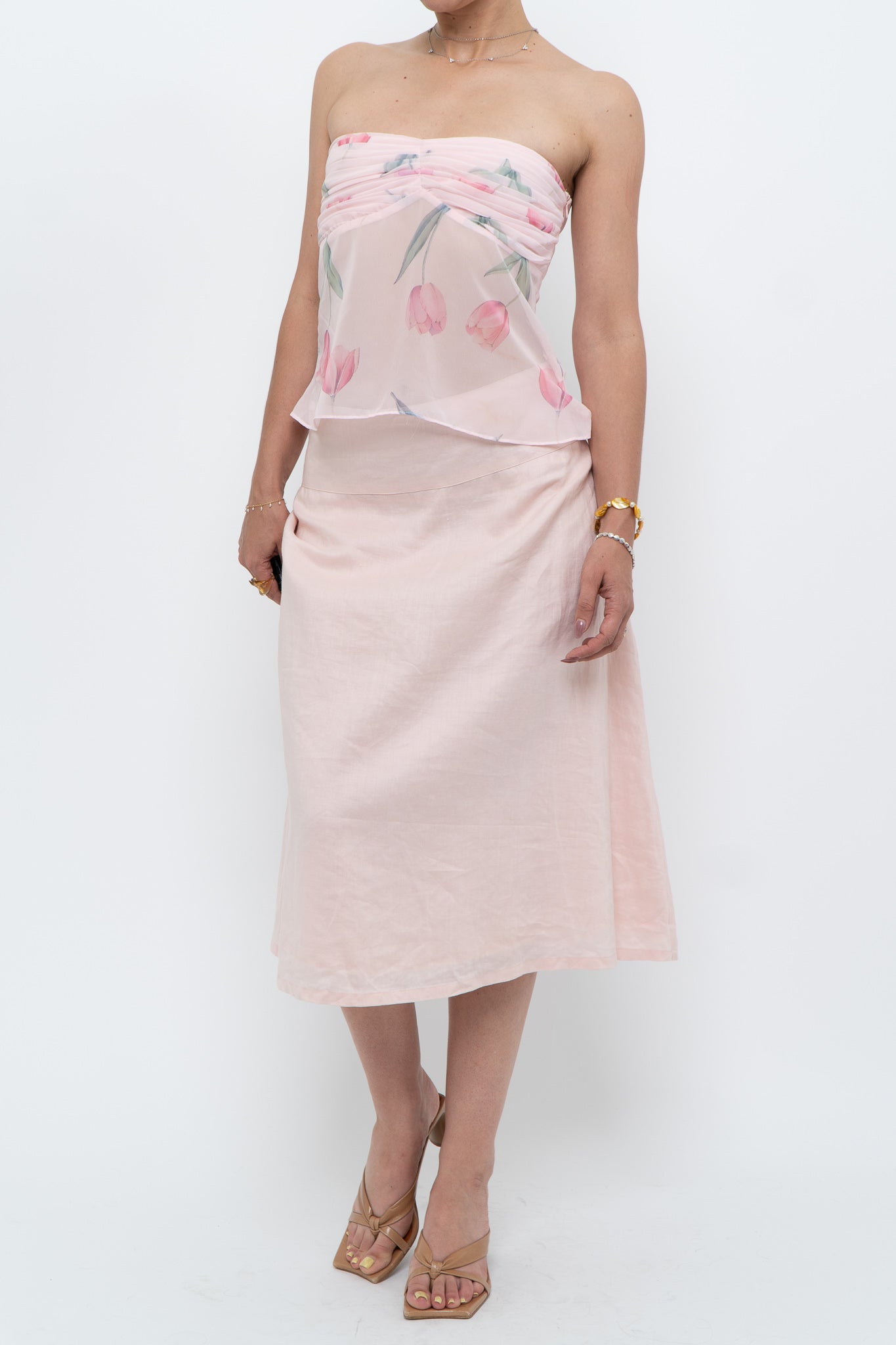 Vintage x Baby Pink Ramie Midi Skirt (L-XL)