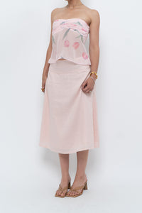 Vintage x Baby Pink Ramie Midi Skirt (L-XL)