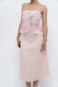 Vintage x Baby Pink Ramie Midi Skirt (L-XL)