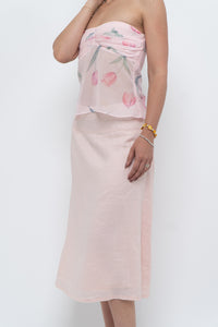Vintage x Baby Pink Ramie Midi Skirt (L-XL)