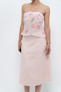 Vintage x Baby Pink Ramie Midi Skirt (L-XL)