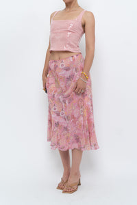 Vintage x Made in India x Pink Floral Midi Skirt (S-L)