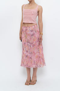 Vintage x Made in India x Pink Floral Midi Skirt (S-L)