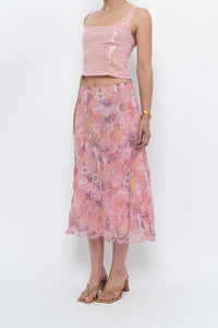 Vintage x Made in India x Pink Floral Midi Skirt (S-L)