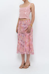 Vintage x Made in India x Pink Floral Midi Skirt (S-L)