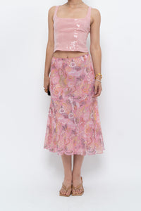Vintage x Made in India x Pink Floral Midi Skirt (S-L)
