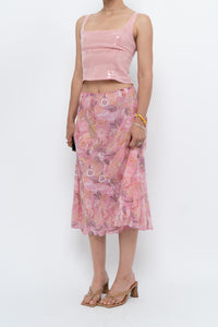 Vintage x Made in India x Pink Floral Midi Skirt (S-L)