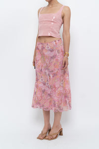 Vintage x Made in India x Pink Floral Midi Skirt (S-L)