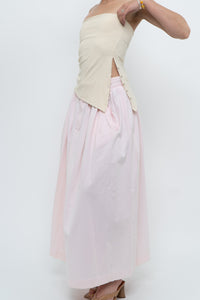 Vintage x Made in Hong Kong x POLO RALPH LAUREN Baby Pink Cotton Maxi Skirt (XS-M)
