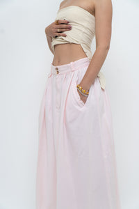 Vintage x Made in Hong Kong x POLO RALPH LAUREN Baby Pink Cotton Maxi Skirt (XS-M)