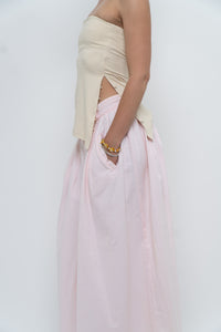 Vintage x Made in Hong Kong x POLO RALPH LAUREN Baby Pink Cotton Maxi Skirt (XS-M)