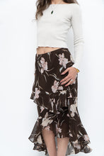 Load image into Gallery viewer, Vintage x CHAPS RALPH LAUREN Brown Floral Frilly Tiered Maxi Skirt (L-3X)