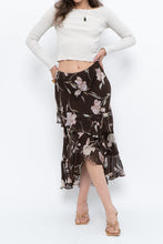 Load image into Gallery viewer, Vintage x CHAPS RALPH LAUREN Brown Floral Frilly Tiered Maxi Skirt (L-3X)
